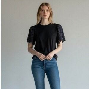 Anne Klein Black Eyelet Sleeve Top